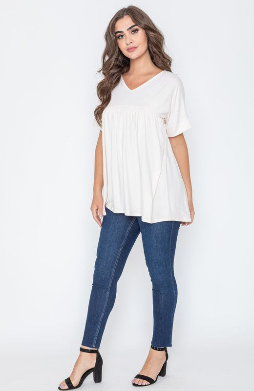 Solid V Neck Yoke Tunic