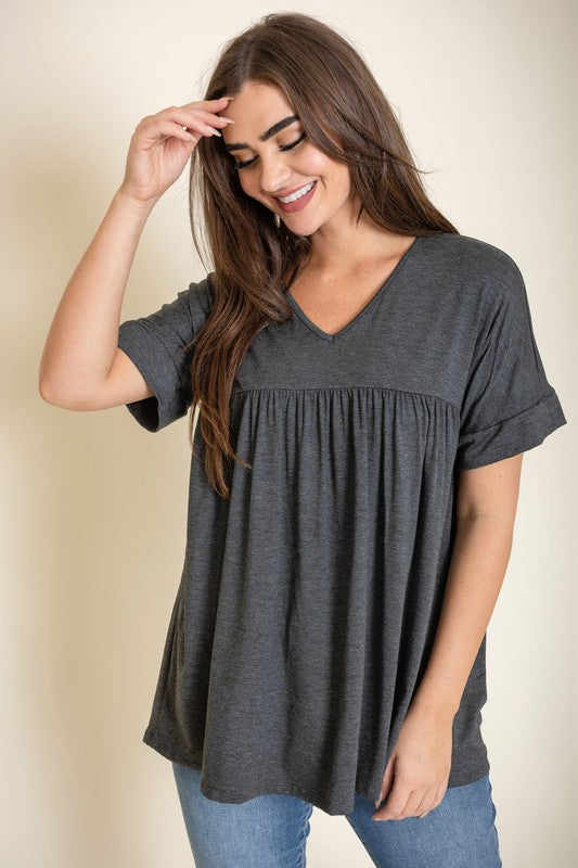 Solid V Neck Yoke Tunic