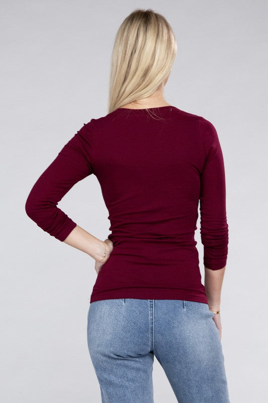 Deep V-Neck Long Sleeve T-Shirt