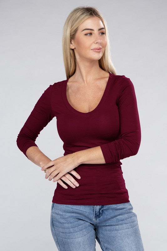 Deep V-Neck Long Sleeve T-Shirt