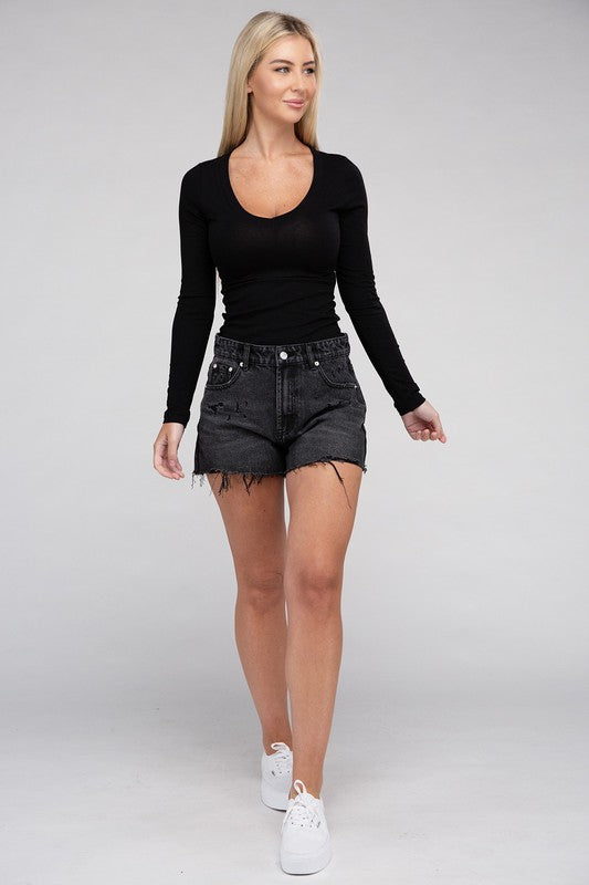 Deep V-Neck Long Sleeve T-Shirt