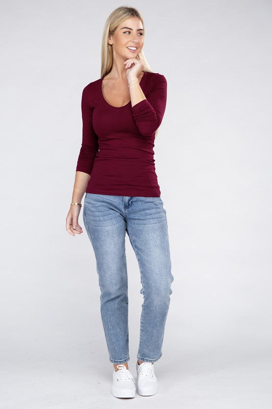 Deep V-Neck Long Sleeve T-Shirt