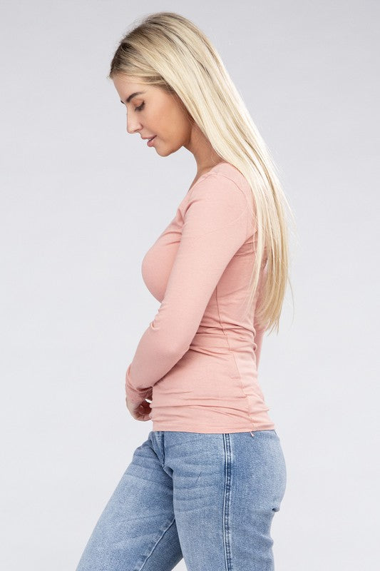 Deep V-Neck Long Sleeve T-Shirt