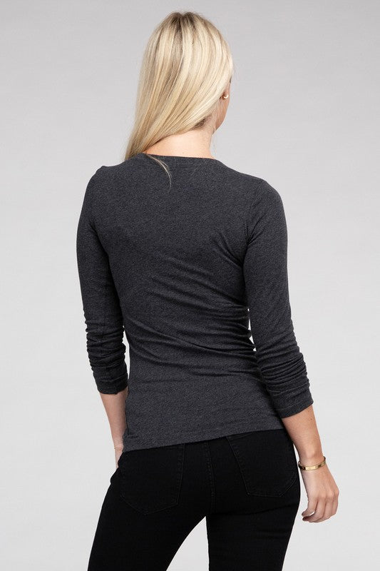 Deep V-Neck Long Sleeve T-Shirt
