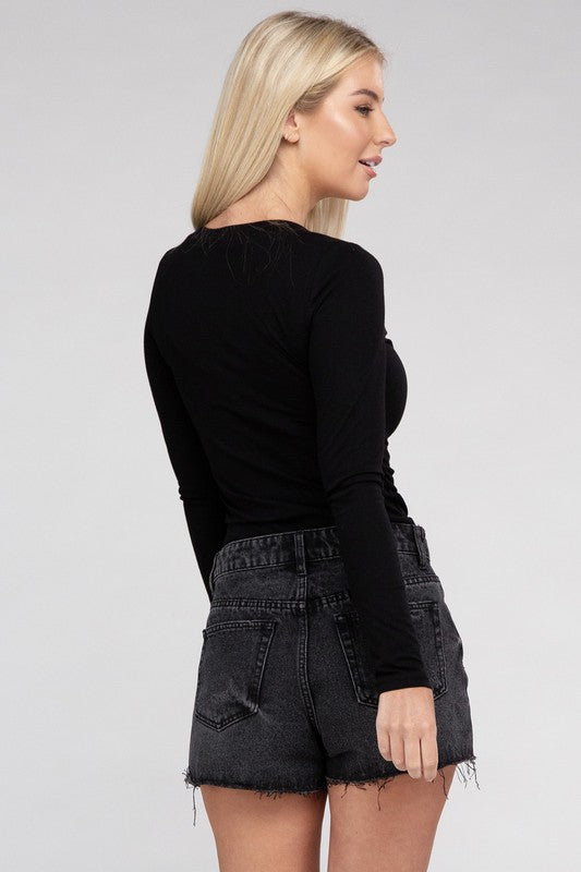 Deep V-Neck Long Sleeve T-Shirt