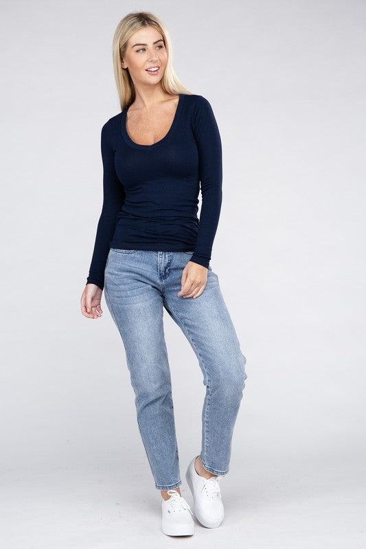 Deep V-Neck Long Sleeve T-Shirt