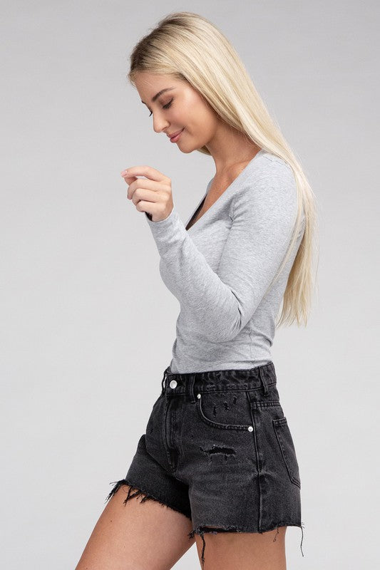 Deep V-Neck Long Sleeve T-Shirt