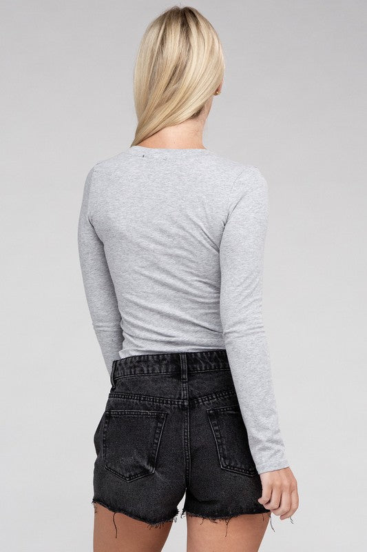 Deep V-Neck Long Sleeve T-Shirt