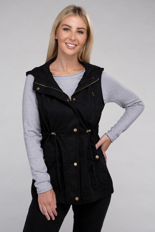 Drawstring Waist Anorak Hoodie Vest