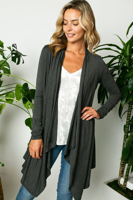 PLUS SOLID JERSEY CASCADE CARDIGAN