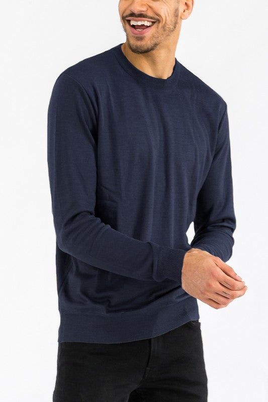 SOLID COLOR ROUND NECK SWEATER