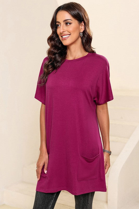 Women Side Pockets Short Sleeve Tunic Top