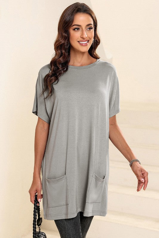 Women Side Pockets Short Sleeve Tunic Top