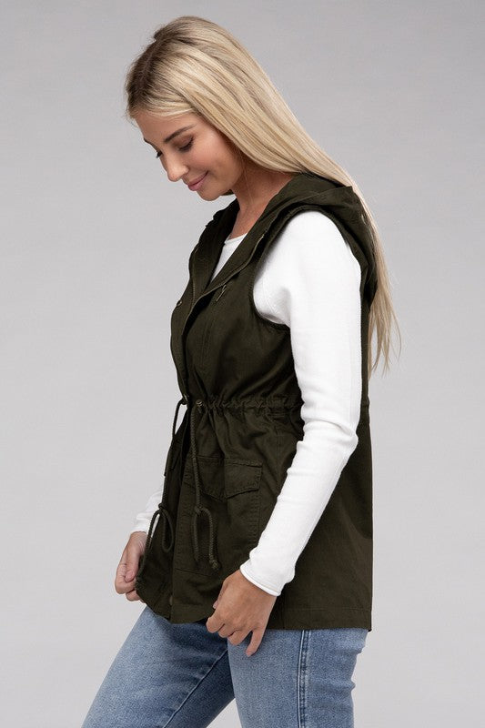 Drawstring Waist Anorak Hoodie Vest