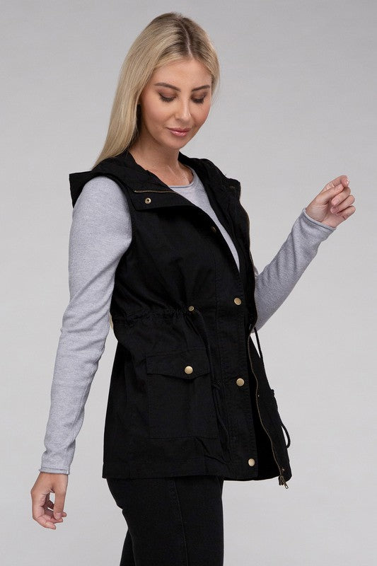 Drawstring Waist Anorak Hoodie Vest