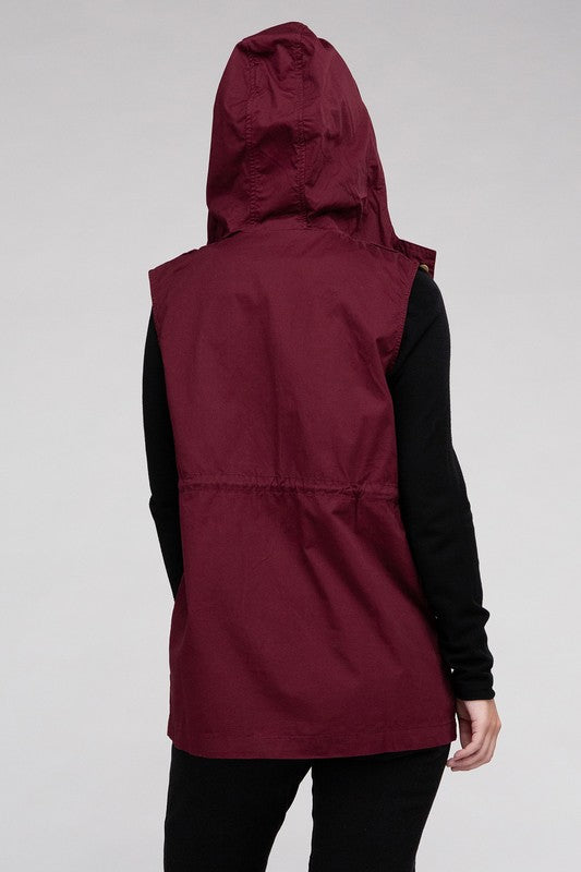 Drawstring Waist Anorak Hoodie Vest