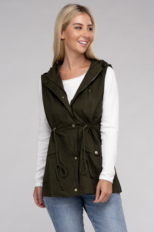 Drawstring Waist Anorak Hoodie Vest