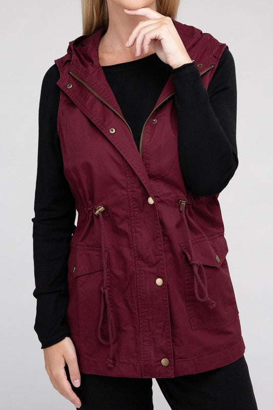 Drawstring Waist Anorak Hoodie Vest