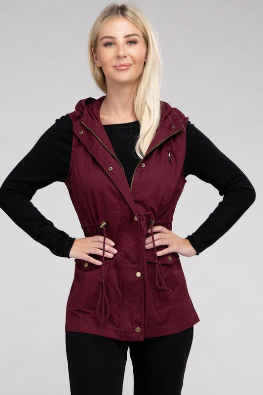 Drawstring Waist Anorak Hoodie Vest