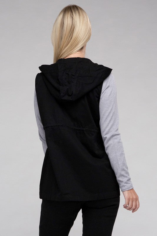 Drawstring Waist Anorak Hoodie Vest