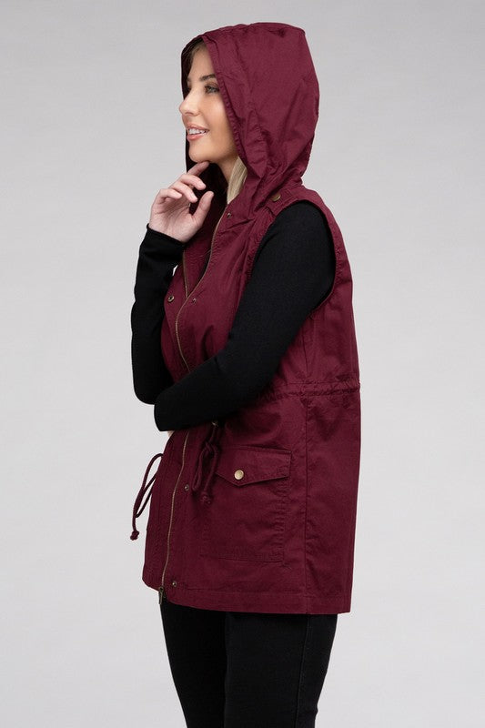 Drawstring Waist Anorak Hoodie Vest