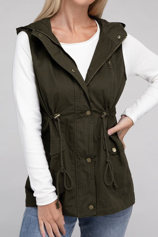 Drawstring Waist Anorak Hoodie Vest