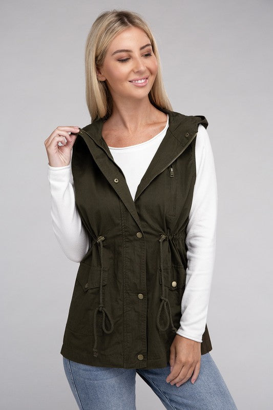 Drawstring Waist Anorak Hoodie Vest