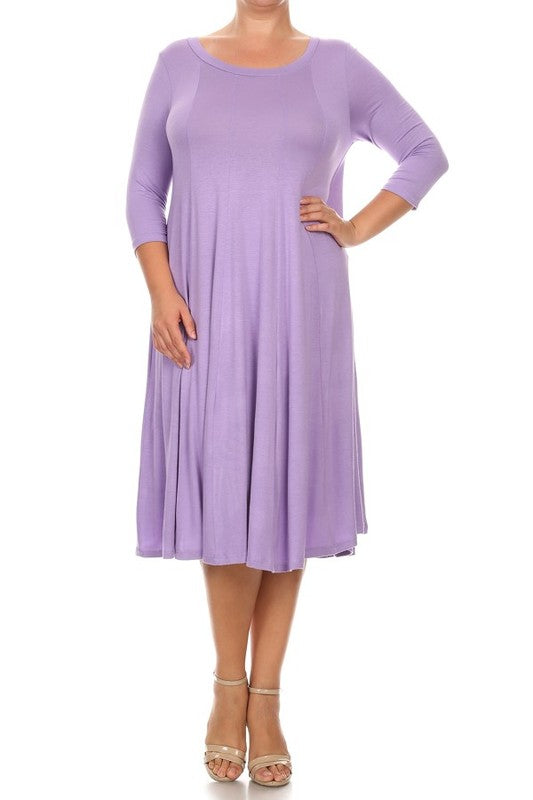 Solid, 3/4 sleeve midi dress