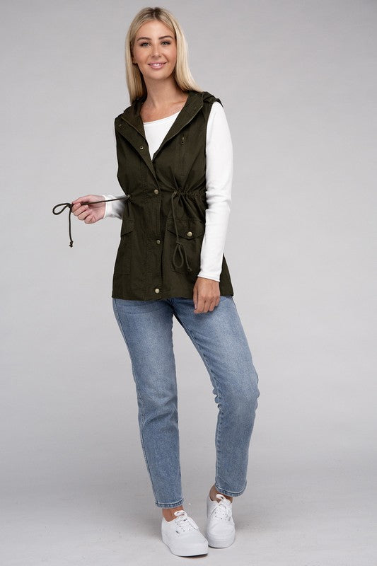 Drawstring Waist Anorak Hoodie Vest