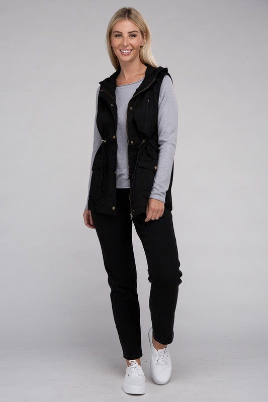 Drawstring Waist Anorak Hoodie Vest