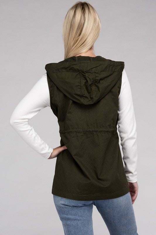 Drawstring Waist Anorak Hoodie Vest