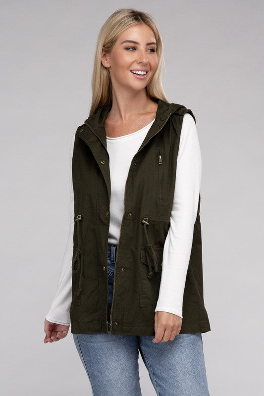 Drawstring Waist Anorak Hoodie Vest