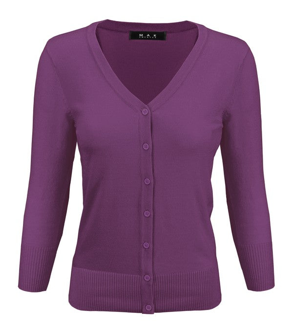 V Neck Button Down Knit Plus Size Cardigans