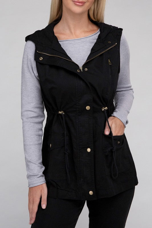 Drawstring Waist Anorak Hoodie Vest